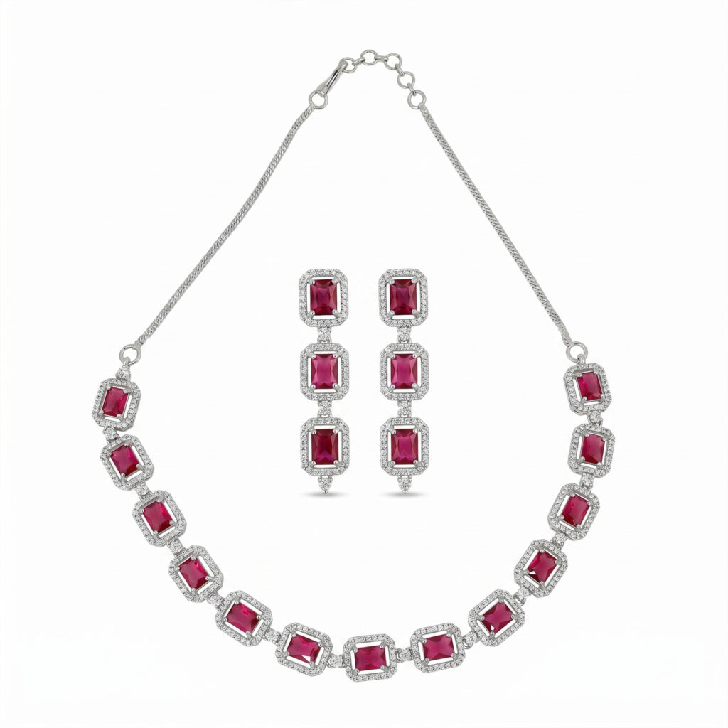 American Diamond Necklace With Earring