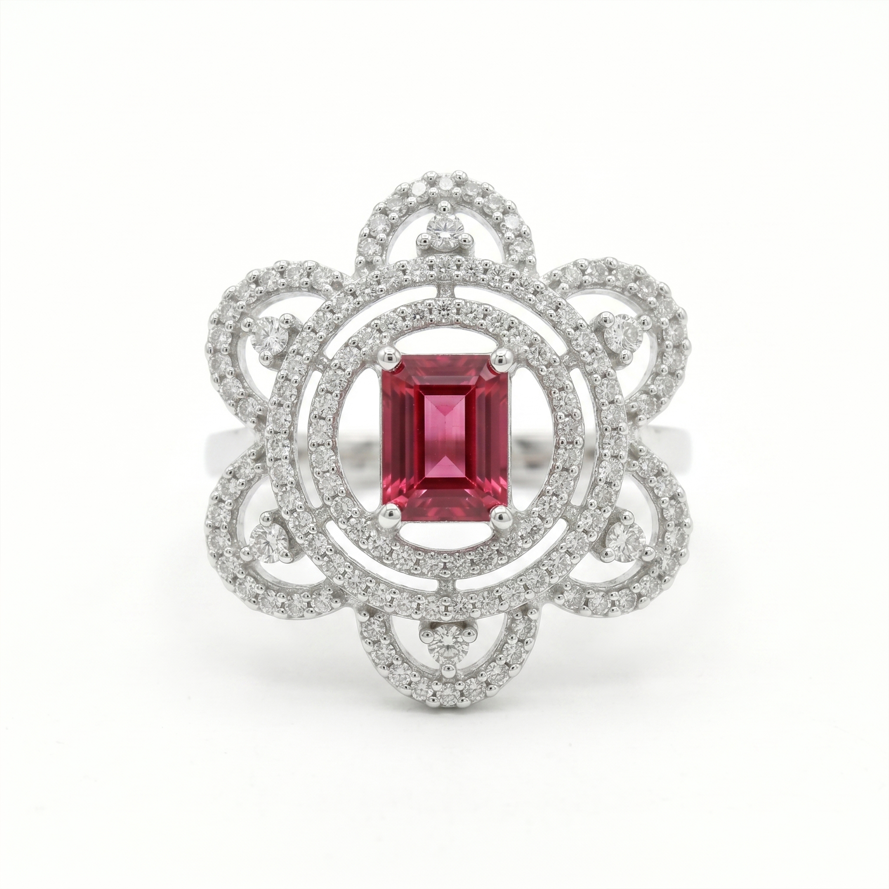 Premium American Diamond Ring with Pink Center Stone