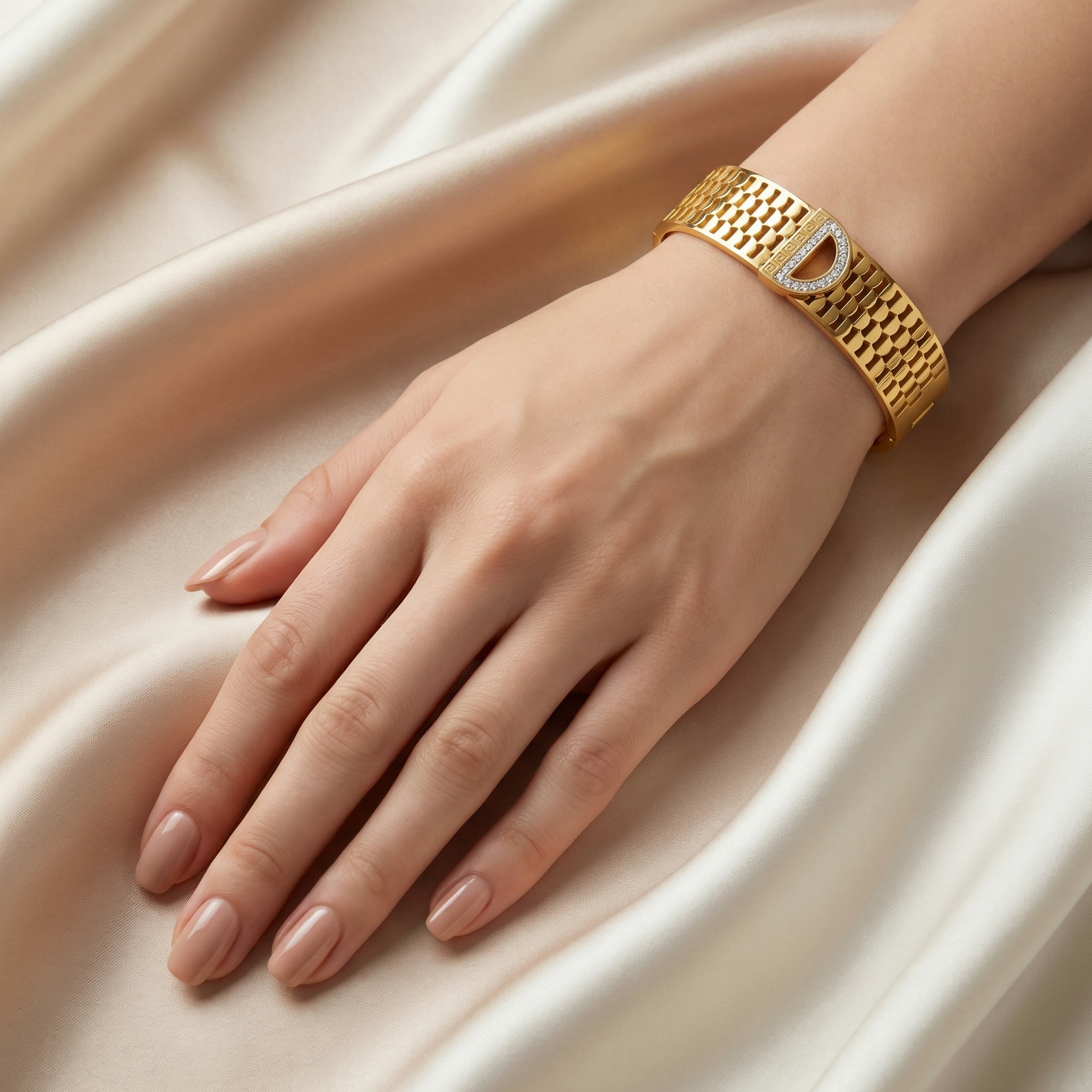 Anti Tarnish Designer Bracelet with Crystal “D” Initial | Stylish Women’s Cuff Bracelet - Image 7