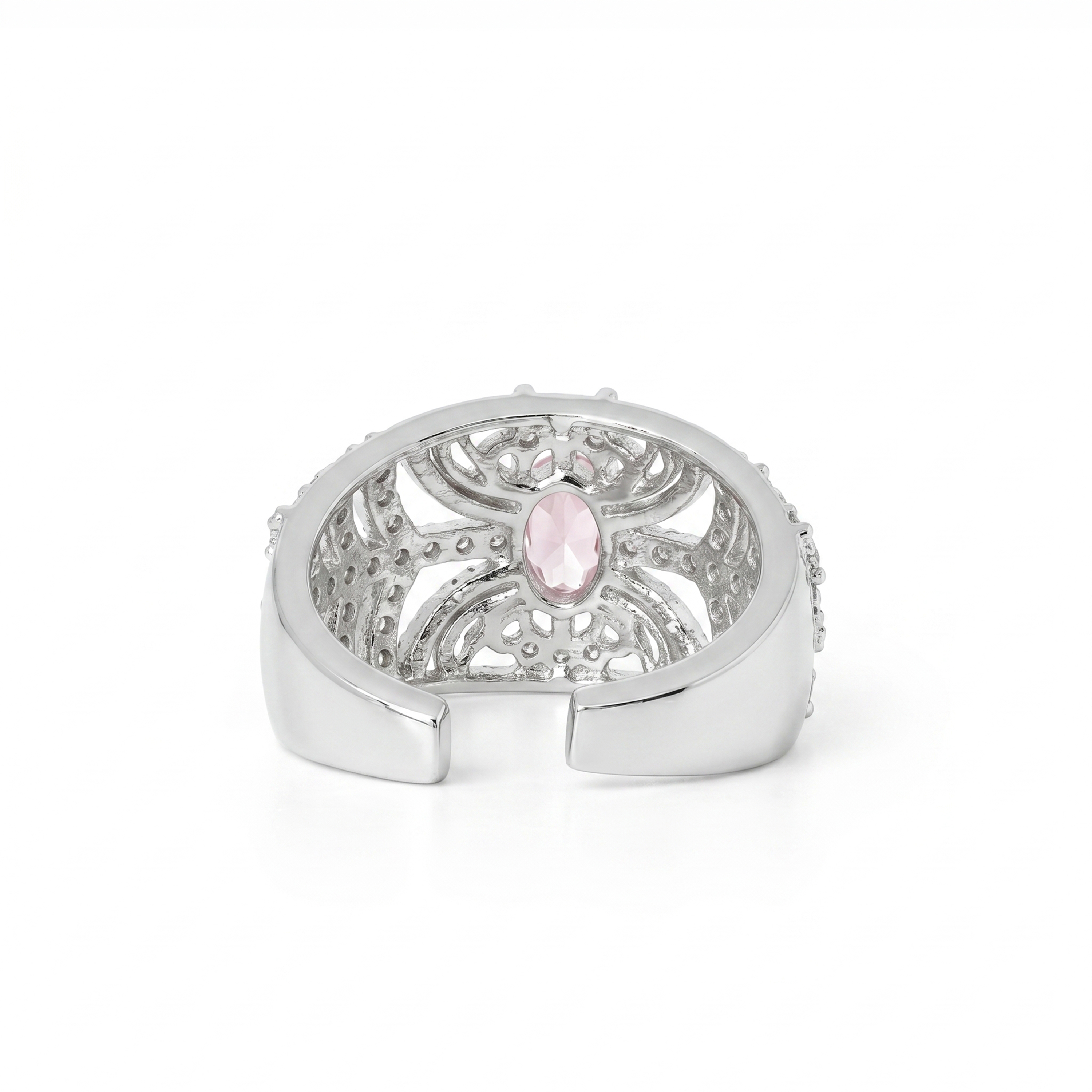 Pink Stone Silver Tone Statement Ring for Women | American Diamond Crystal Ring | Party, Wedding & Special Occasion Jewelry - Image 2