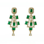 American Diamond Green Stone Drop Earrings for Women | Gold Tone Crystal Designer Danglers | Elegant Party & Wedding Wear Jewelry