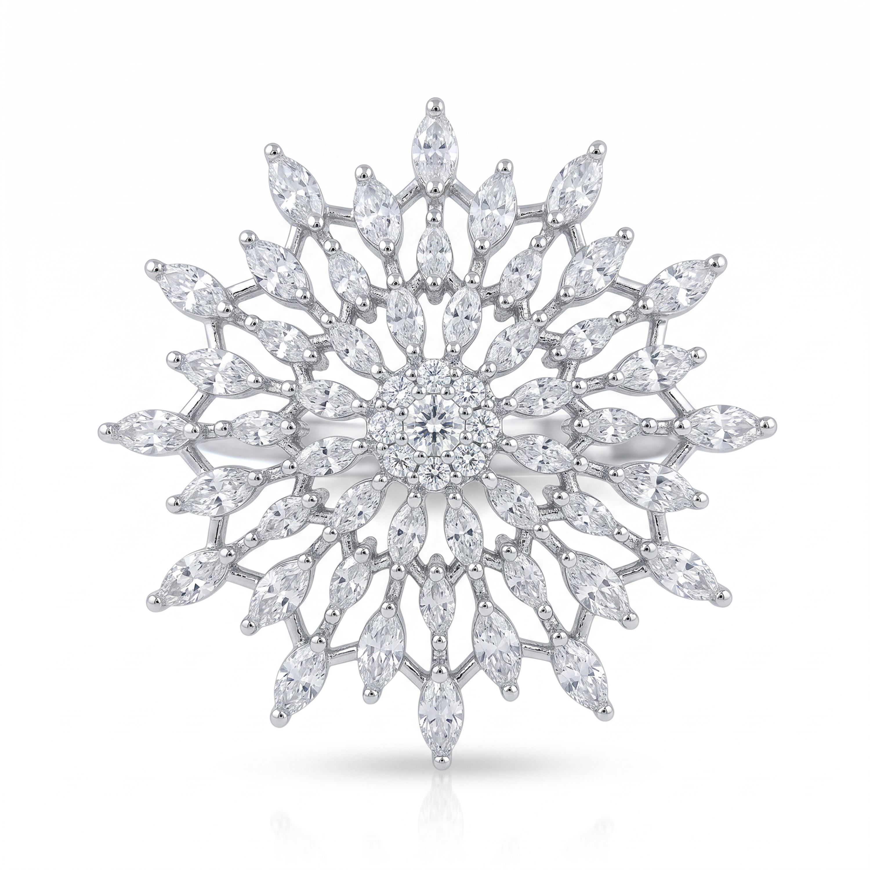 Elegant Snowflake American Diamond Statement Ring for Women | Silver Tone Crystal Floral Ring | Party, Wedding & Festive Wear