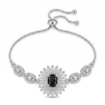 Luxury Black Stone American Diamond Adjustable Bracelet for Women | Silver Tone Statement Bracelet | Party, Wedding & Festive Jewelry