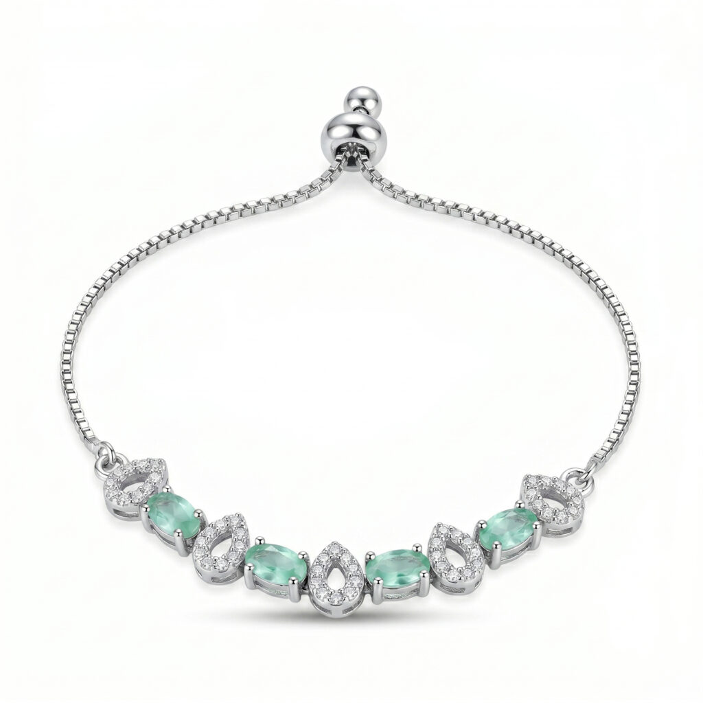 Elegant Mint Green American Diamond Adjustable Bracelet for Women | Silver-Tone CZ Bracelet | Party, Wedding & Festive Jewellery