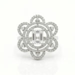 Elegant American Diamond Floral Statement Ring with Clear Emerald-Cut Crystal Stone | Silver Plated Cocktail Ring for Women & Girls | Wedding, Party & Festive Jewelry