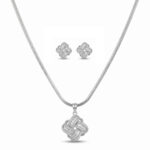 Elegant American Diamond Pendant Set for Women | Silver-Tone Geometric Knot Design Necklace with Matching Stud Earrings | Party, Wedding & Festive Wear Jewellery Set